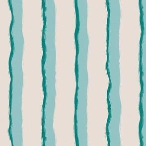 Coastal Chic rustic wavy stripes - Opal green and Sea green on White Coffee - large