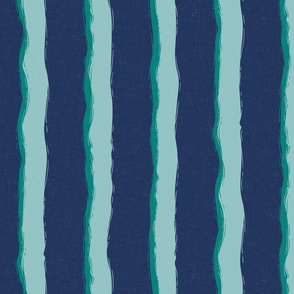 Coastal Chic rustic wavy stripes - Opal green and Sea green on classic Navy - large