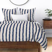 Coastal Chic rustic wavy stripes - classic navy, blue grey on White Coffee - large