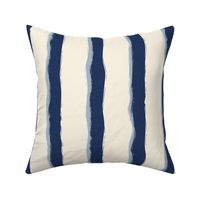 Coastal Chic rustic wavy stripes - classic navy, blue grey on Ivory - large