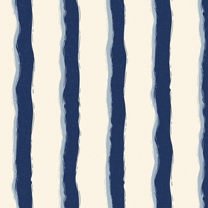 Coastal Chic rustic wavy stripes - classic navy, blue grey on Ivory - large