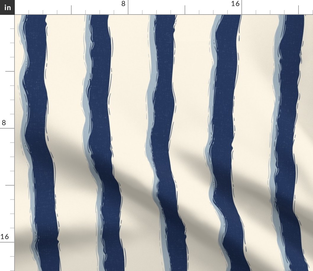 Coastal Chic rustic wavy stripes - classic navy, blue grey on Ivory - large