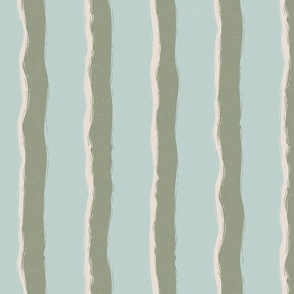 Coastal Chic rustic wavy stripes - Lichen, White Coffee on Tidewater Blue - large