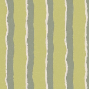 Coastal Chic rustic wavy stripes - lichen green, white coffee on dill green - large
