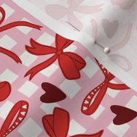 Valentine's Day Bows and Hearts Gingham Medium Red Pink Burgundy Cute Fabric
