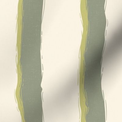 Coastal Chic rustic wavy stripes - lichen green, dill on ivory, cream green stripe - large