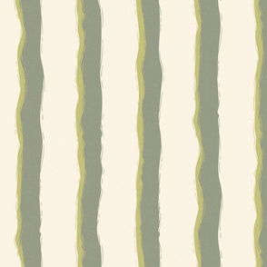 Coastal Chic rustic wavy stripes - lichen green, dill on ivory, cream green stripe - large