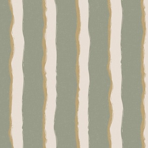 Coastal Chic rustic wavy stripes - Dark Ivory on White Coffee on Lichen - large