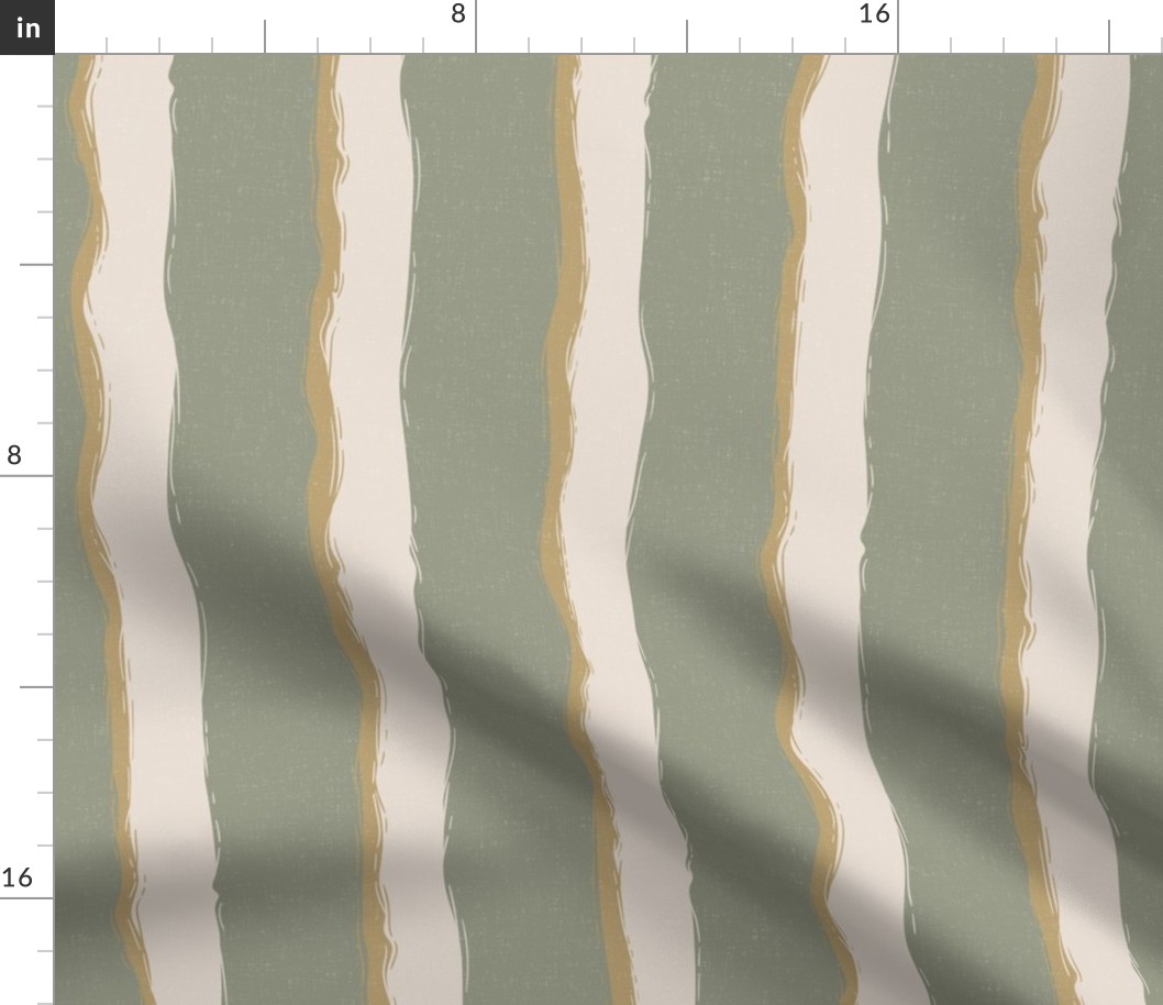 Coastal Chic rustic wavy stripes - Dark Ivory on White Coffee on Lichen - large