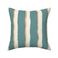 Coastal Chic rustic wavy stripes - ivory, pastel salmon on opal shadow, cream and teal - large 