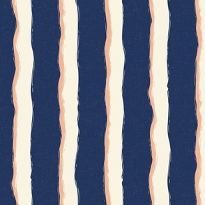 Coastal Chic rustic wavy stripes - ivory, pastel salmon on classic navy - large 