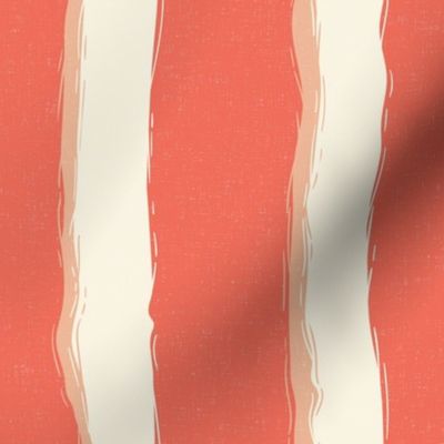 Coastal Chic rustic wavy stripes -ivory, pastel salmon on coral orange - large 