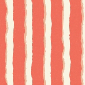 Coastal Chic rustic wavy stripes -ivory, pastel salmon on coral orange - large 