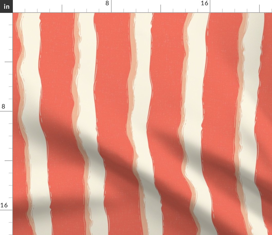 Coastal Chic rustic wavy stripes -ivory, pastel salmon on coral orange - large 