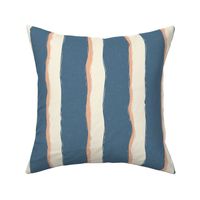 Coastal Chic rustic wavy stripes - ivory, pastel salmon on admiral blue - large 