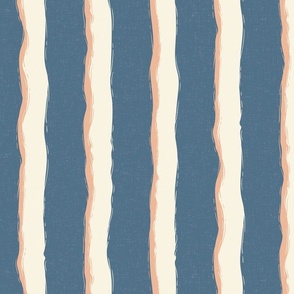 Coastal Chic rustic wavy stripes - ivory, pastel salmon on admiral blue - large 