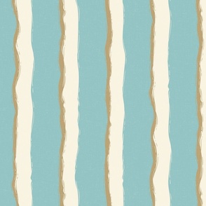 Coastal Chic rustic wavy stripes - Ivory, dark ivory on opal green - large 