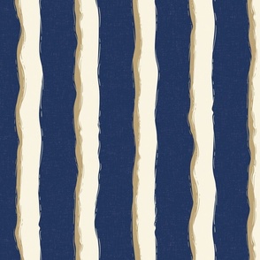 Coastal Chic rustic wavy stripes - ivory, dark ivory on classic navy, dark blue and cream - large 