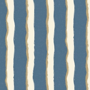 Coastal Chic rustic wavy stripes - Ivory, dark ivory on admiral blue - large