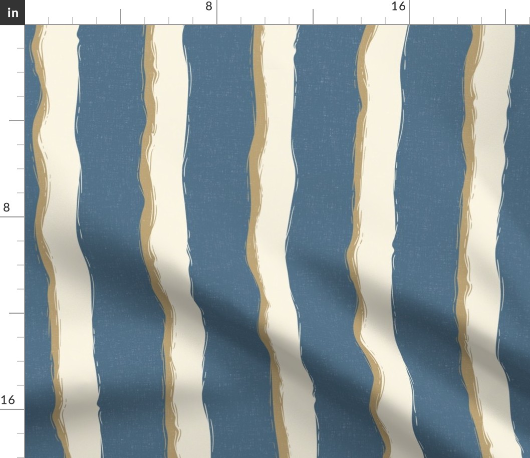 Coastal Chic rustic wavy stripes - Ivory, dark ivory on admiral blue - large