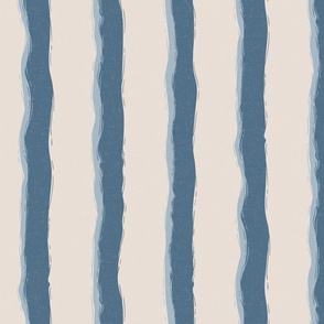 Coastal Chic rustic wavy stripes - admiral blue,  blue grey on white coffee - large