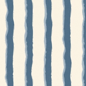 Coastal Chic rustic wavy stripes - admiral blue,  blue grey on ivory, blue cream - large