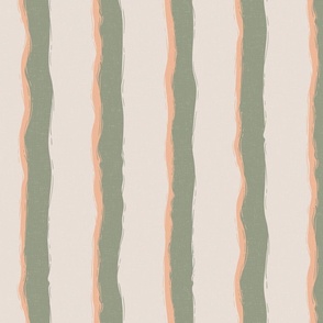 Coastal chic rustic wavy stripes  - Lichen and pastel salmon on white coffee - large