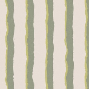 Coastal chic rustic wavy stripes  - Lichen and dill on white coffee - large