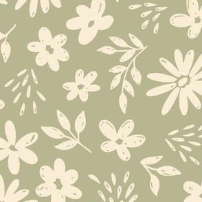 Country Floral on Sage Green (Extra Large Scale)