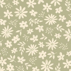 Country Floral on Sage Green (Large Scale)