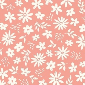 Country Floral on Coral (Large Scale)