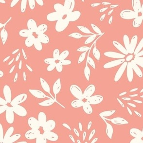 Country Floral on Coral (Extra Large Scale)