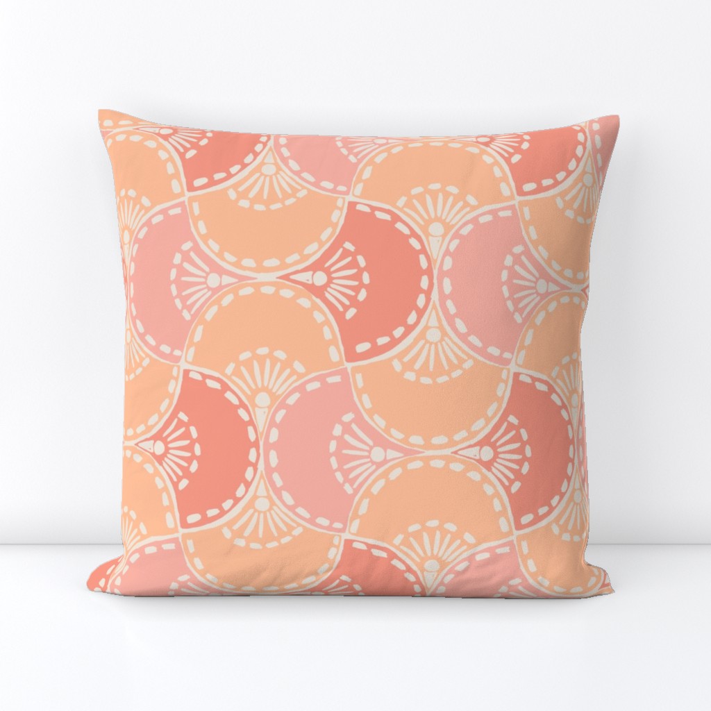 Scalloped Block Tile_Large_Peach Fuzz with Peach Pink