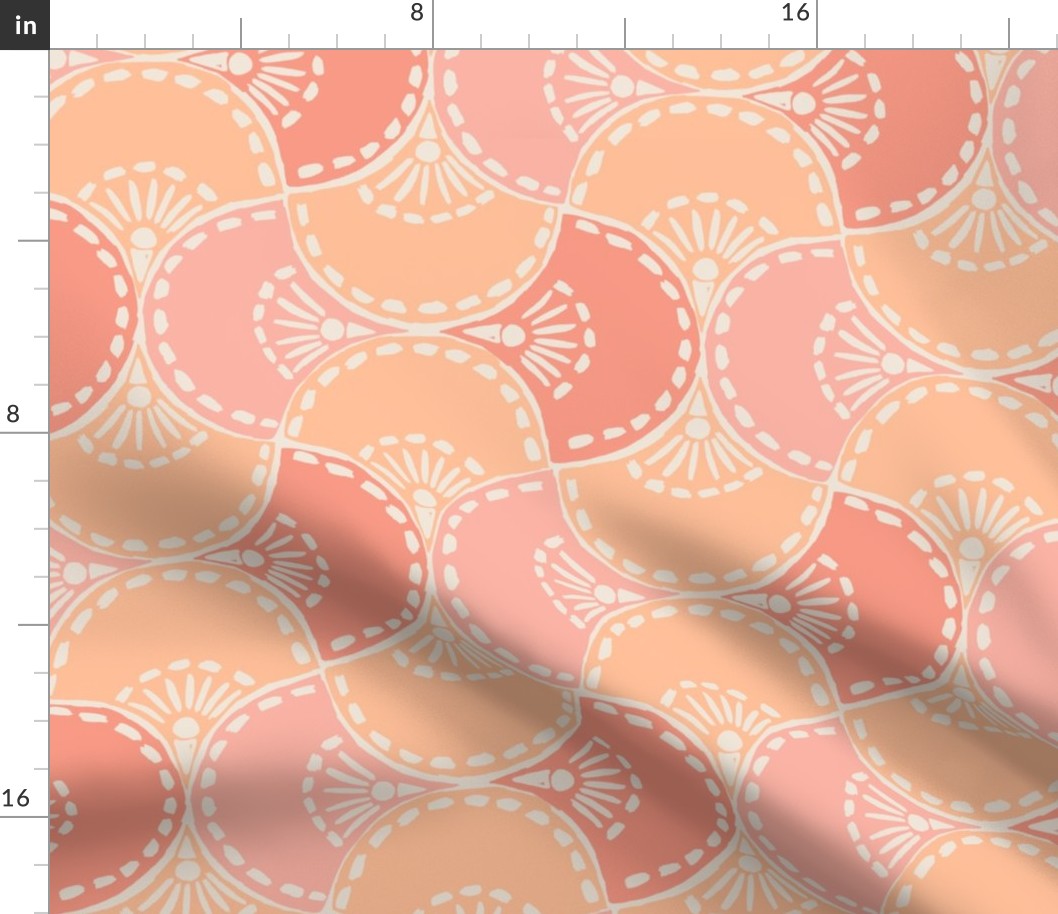 Scalloped Block Tile_Large_Peach Fuzz with Peach Pink