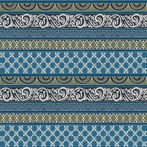 Horizontal Ornamental Designs // Blue, Ivory, and Green