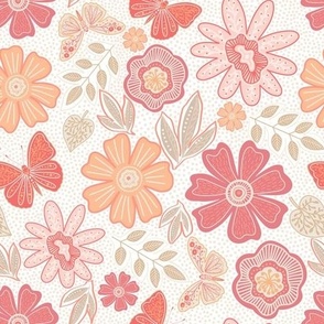 Pantone Peach Fuzz Floral with Butterflies 