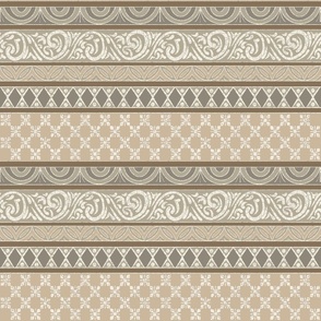 Horizontal Ornamental Designs // Tan, Gray, and Ivory 