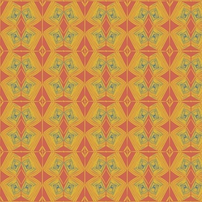 Red Yellow Gold & Green Mirrored Block Print Squares