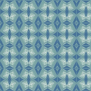Blue Cream & Teal Mirrored Block Print Squares