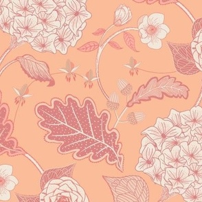 Acorn & Hydrangea Florals in Peach Fuzz / 12"