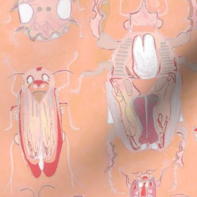 Hand-painted Beetles in Peach Fuzz- Color of the Year 2024