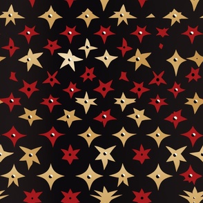Stellar Elegance - Gold and Crimson Starry Night Fabric