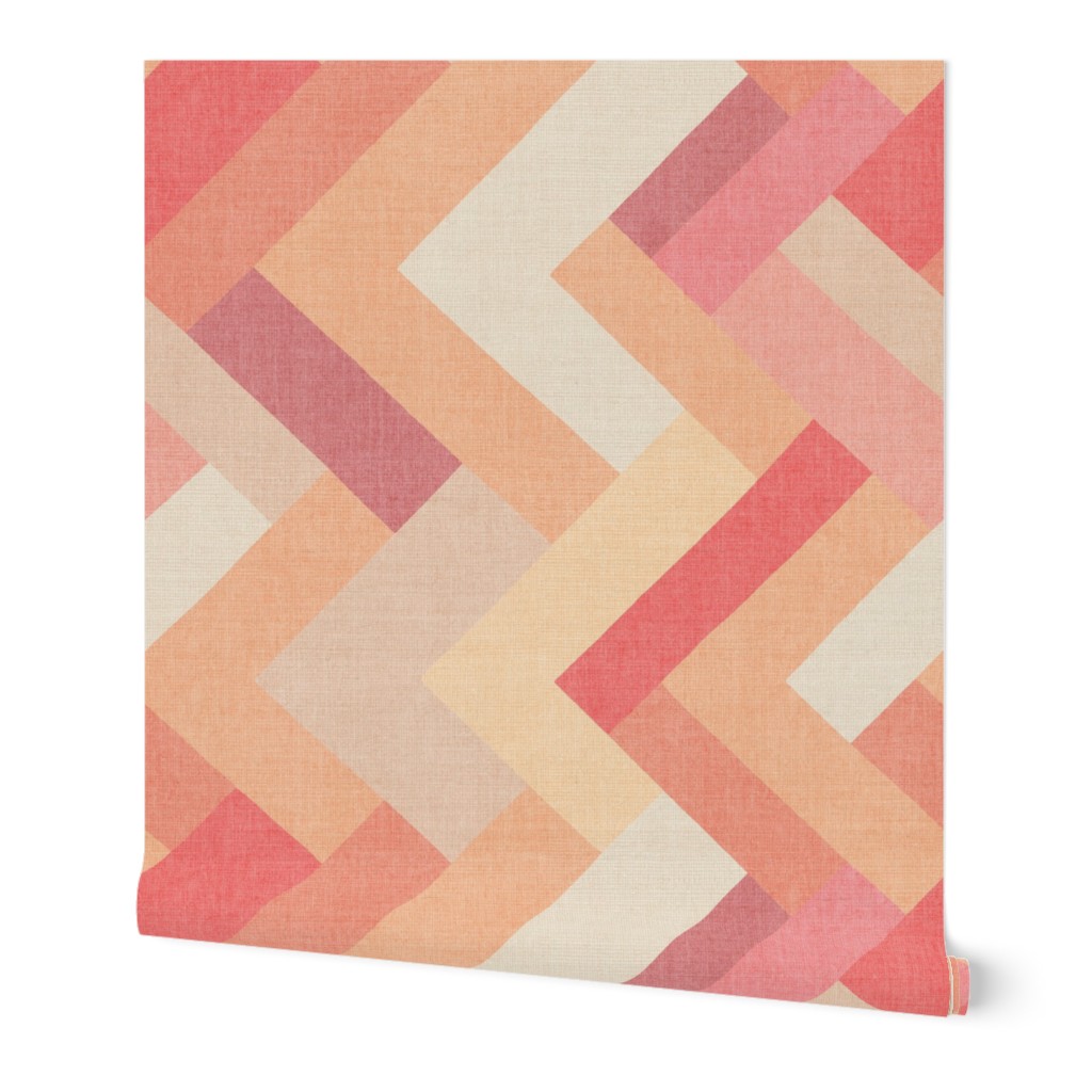 Painted Herringbone Chevron in Peach Fuzz palette (with dusty rose, beige, cream and blossom pink)