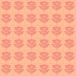 Flowers and dotted check / Block print inspired / Peach Fuzz