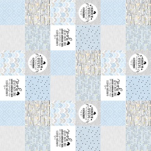 3 inch Handpicked by my Nonna in Heaven//Blue - Wholecloth Cheater Quilt - Rotated 