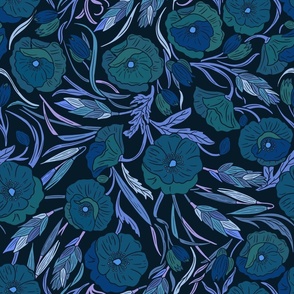 Deep blue floral design - Lilies in blue shades 