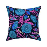 Vibrant fucsia and blue floral design - Art Crafts 