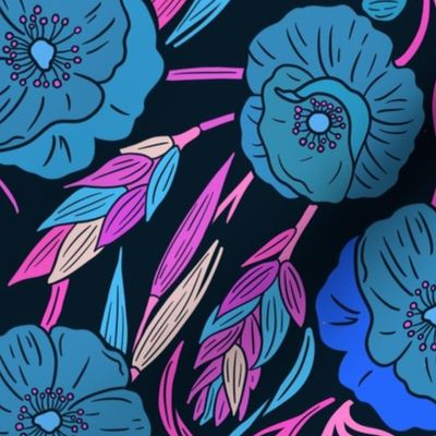 Vibrant fucsia and blue floral design - Art Crafts 