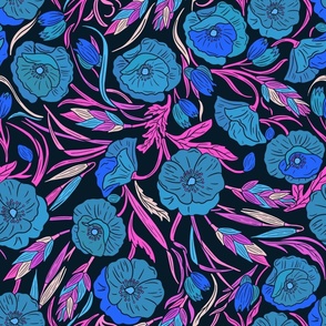 Vibrant fucsia and blue floral design - Art Crafts 