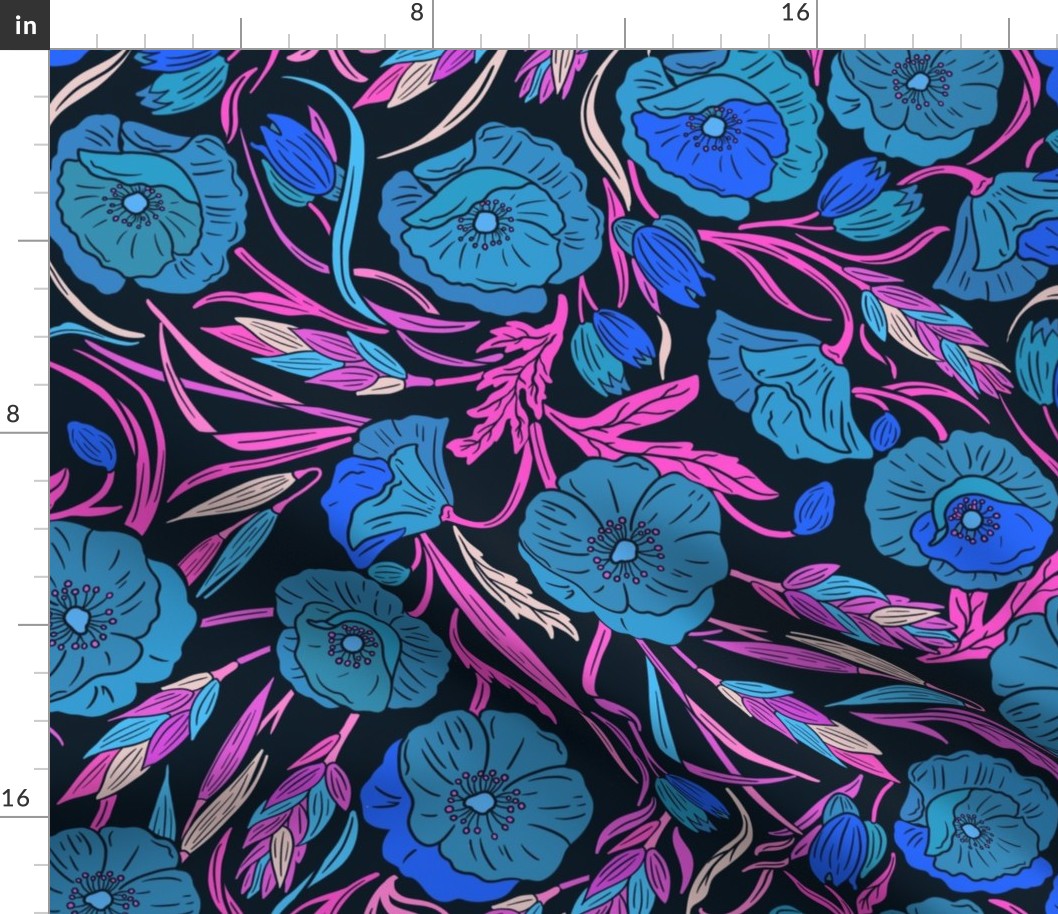 Vibrant fucsia and blue floral design - Art Crafts 